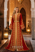 Royal Red Velvet Kaftan — Handmade Moroccan Bridal Takchita