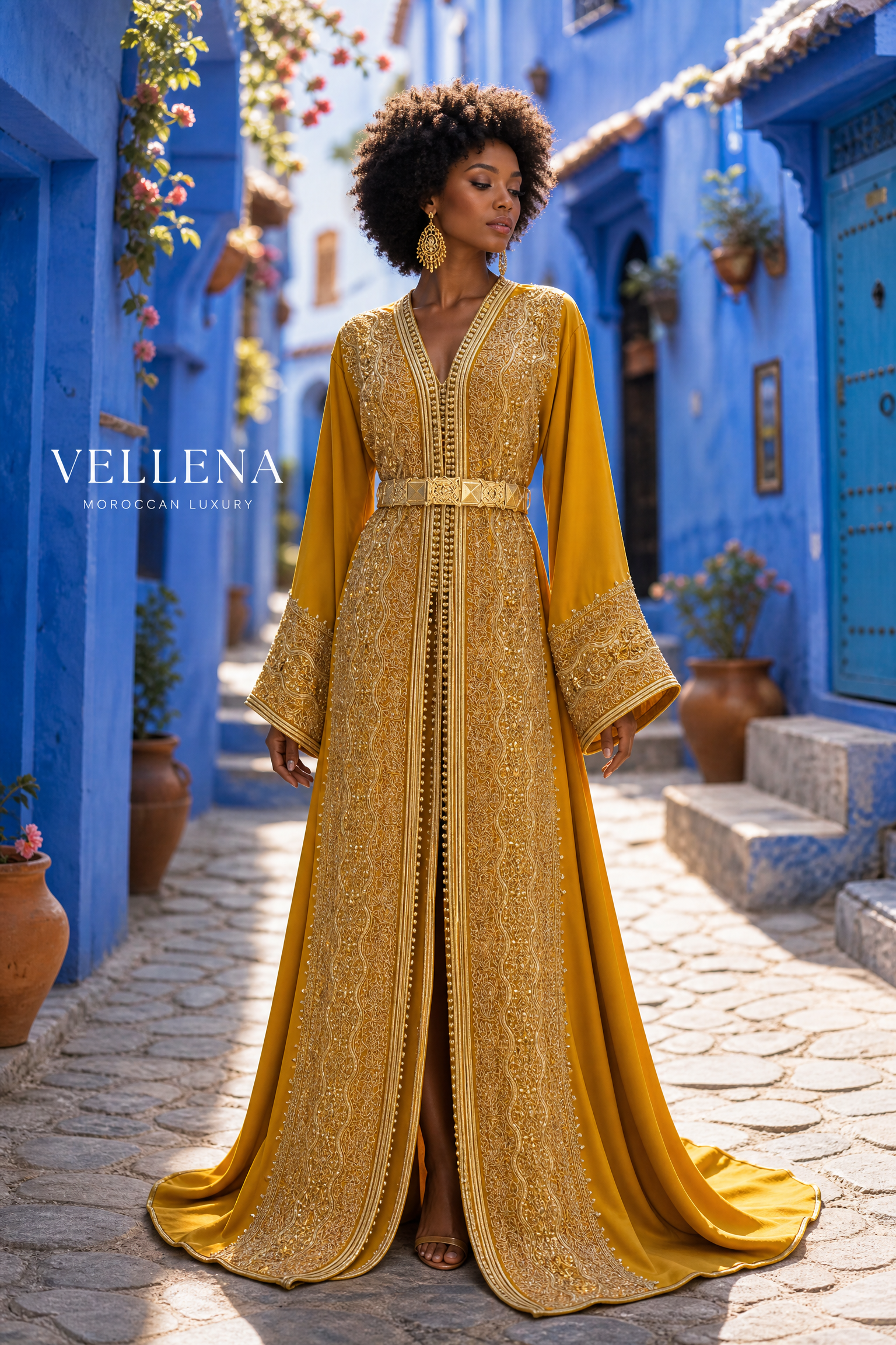 Golden Saffron Kaftan — Handmade Moroccan Takchita