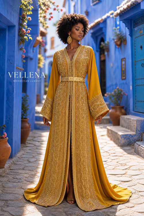 Golden Saffron Kaftan — Handmade Moroccan Takchita