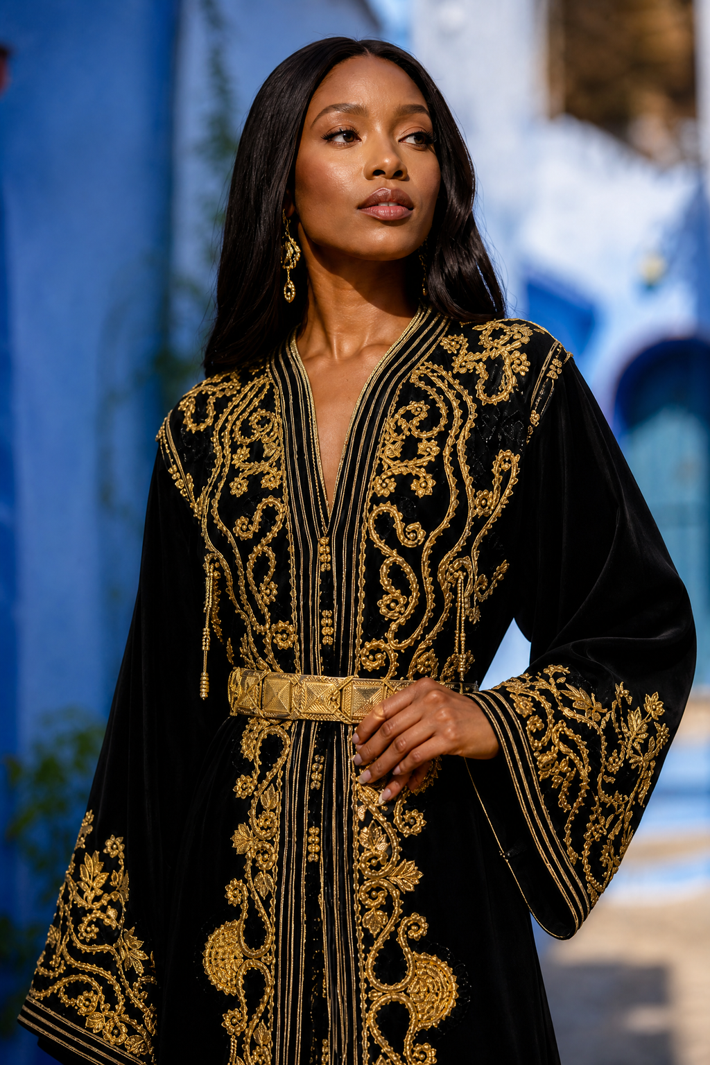 Black Velvet Paisley Kaftan — Handmade Moroccan Bridal Takchita