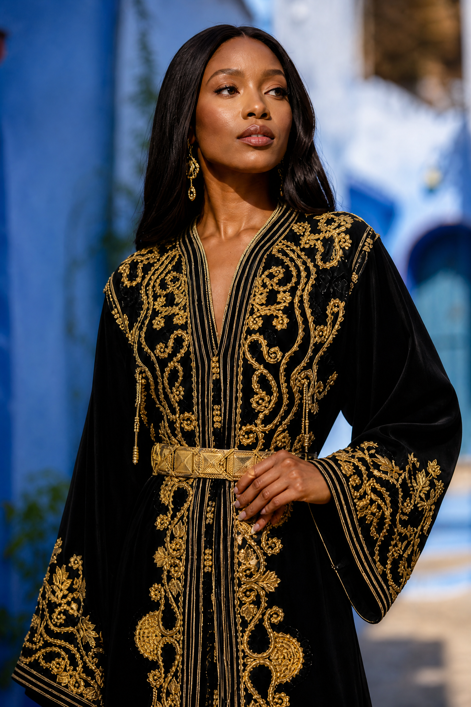 Black Velvet Paisley Kaftan — Handmade Moroccan Bridal Takchita