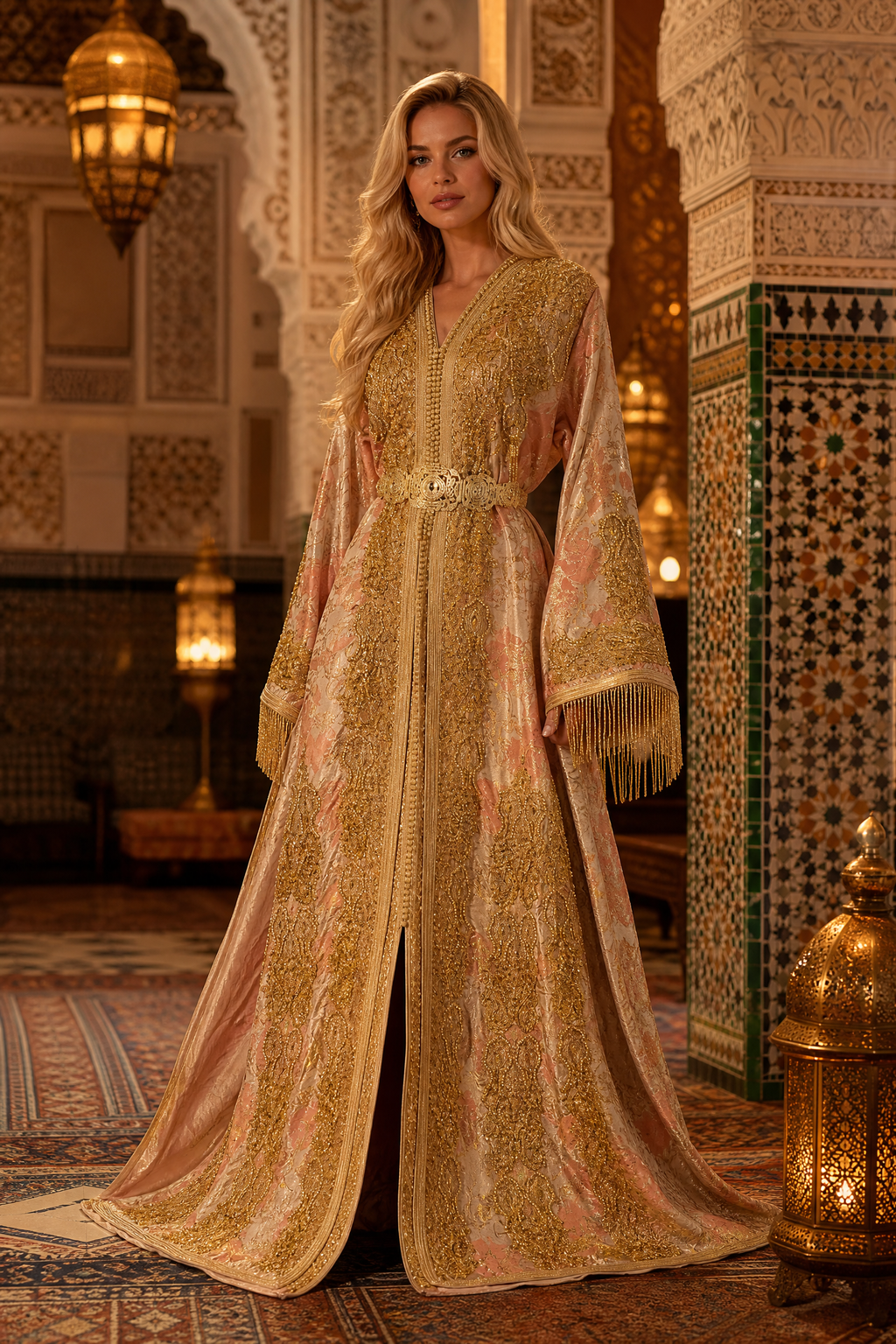 Rose Gold Brocade Kaftan — Handmade Moroccan Bridal Takchita