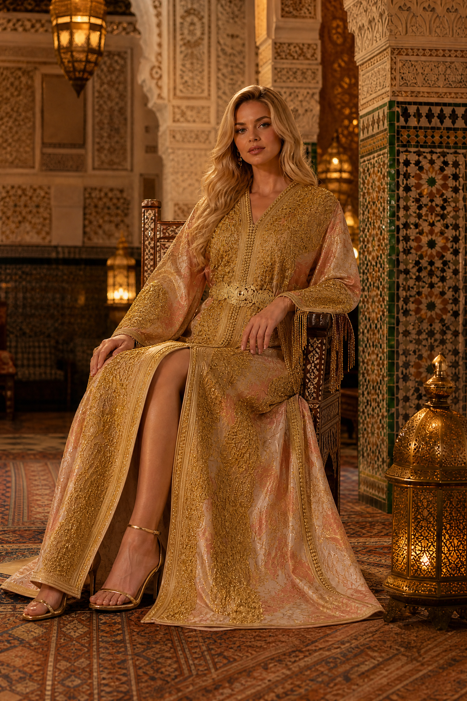 Rose Gold Brocade Kaftan — Handmade Moroccan Bridal Takchita