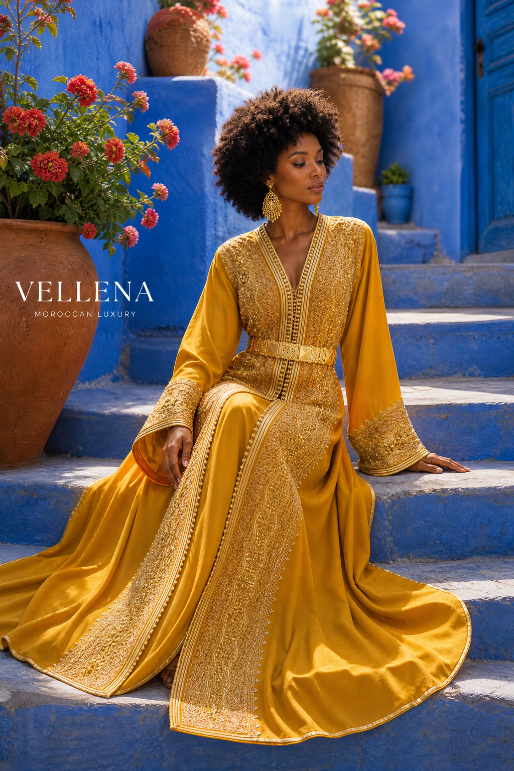 Golden Saffron Kaftan — Handmade Moroccan Takchita