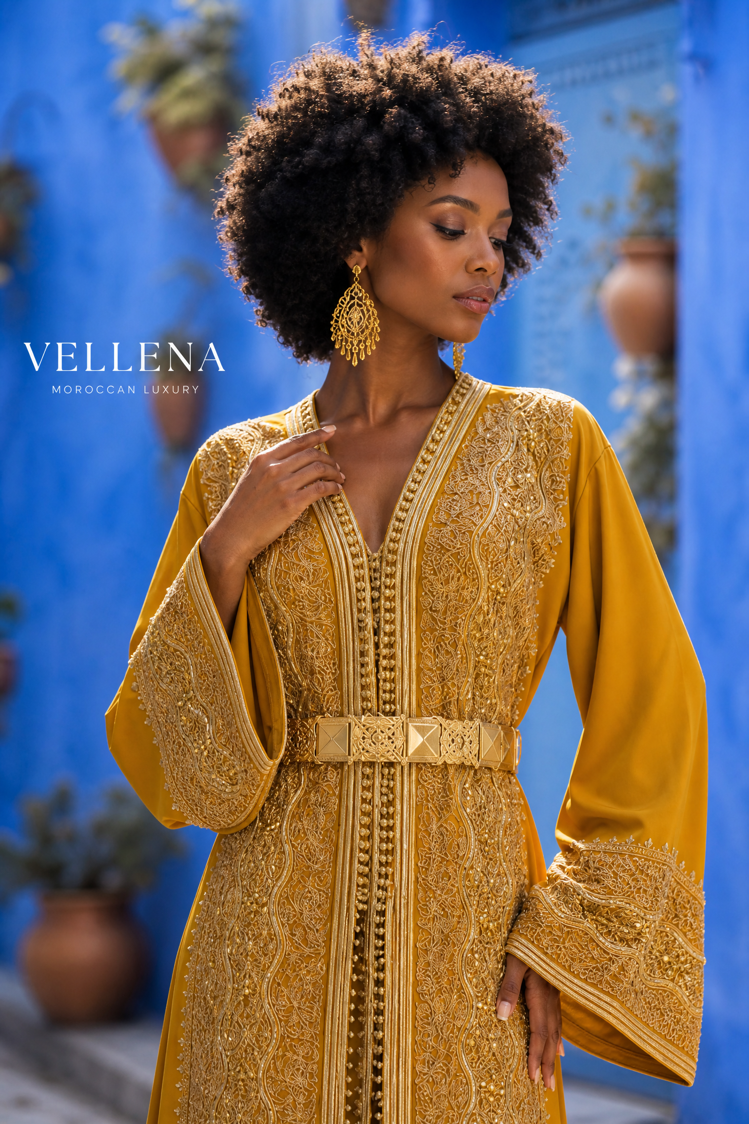 Golden Saffron Kaftan — Handmade Moroccan Takchita