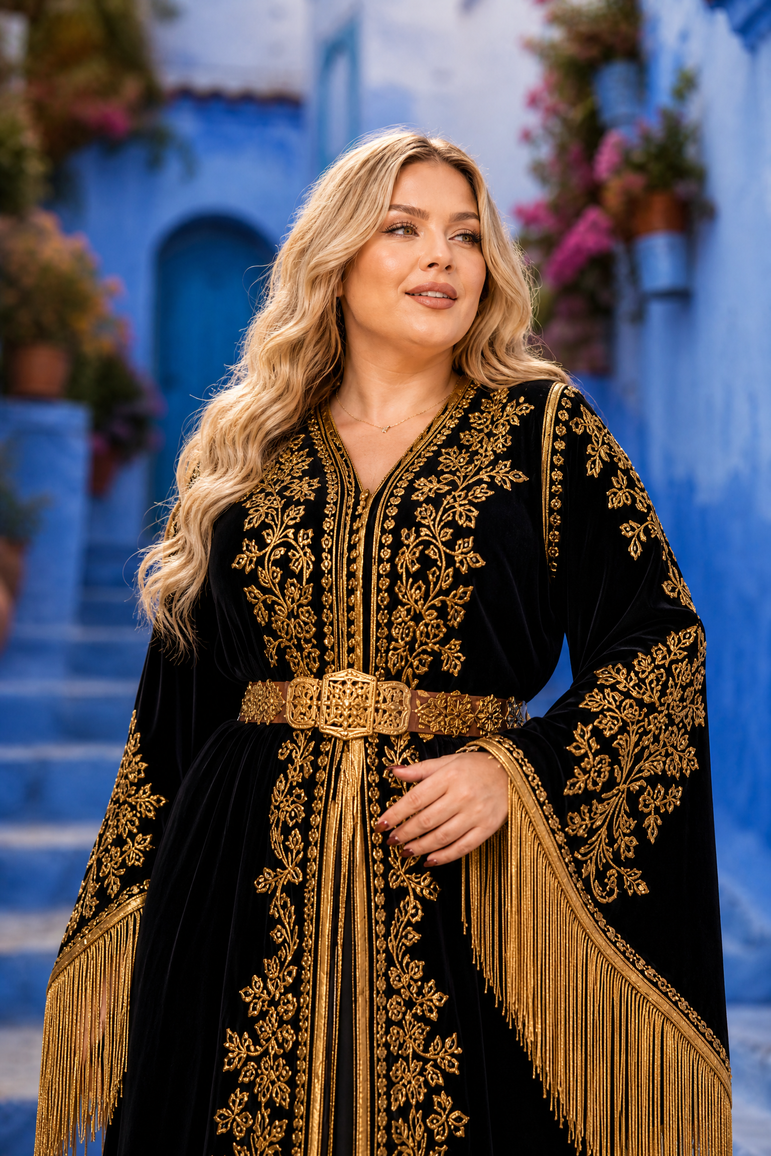 Midnight Black Fringe Kaftan — Handmade Moroccan Takchita