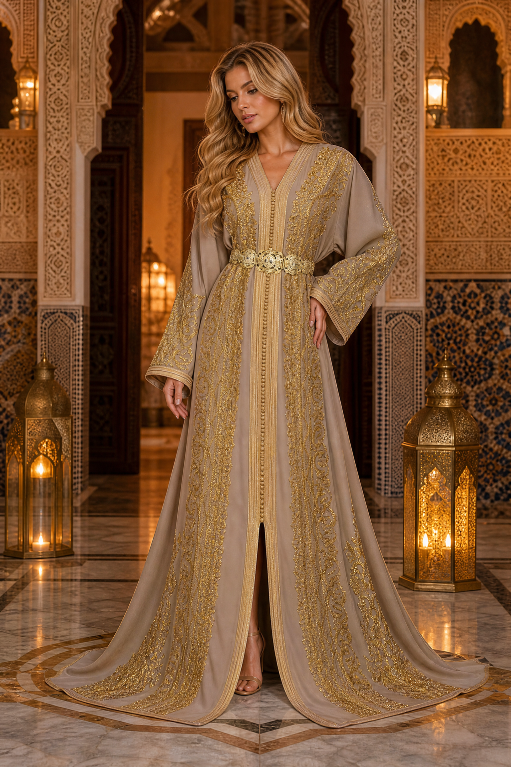 Champagne Gold Kaftan — Handmade Moroccan Bridal Takchita