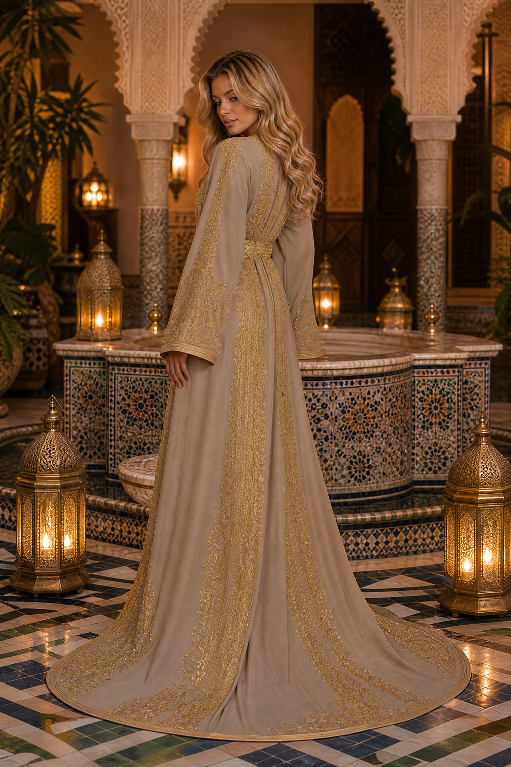 Champagne Gold Kaftan — Handmade Moroccan Bridal Takchita