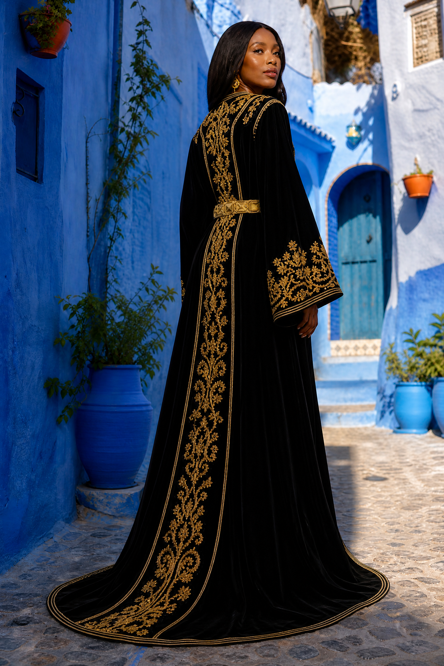 Black Velvet Paisley Kaftan — Handmade Moroccan Bridal Takchita