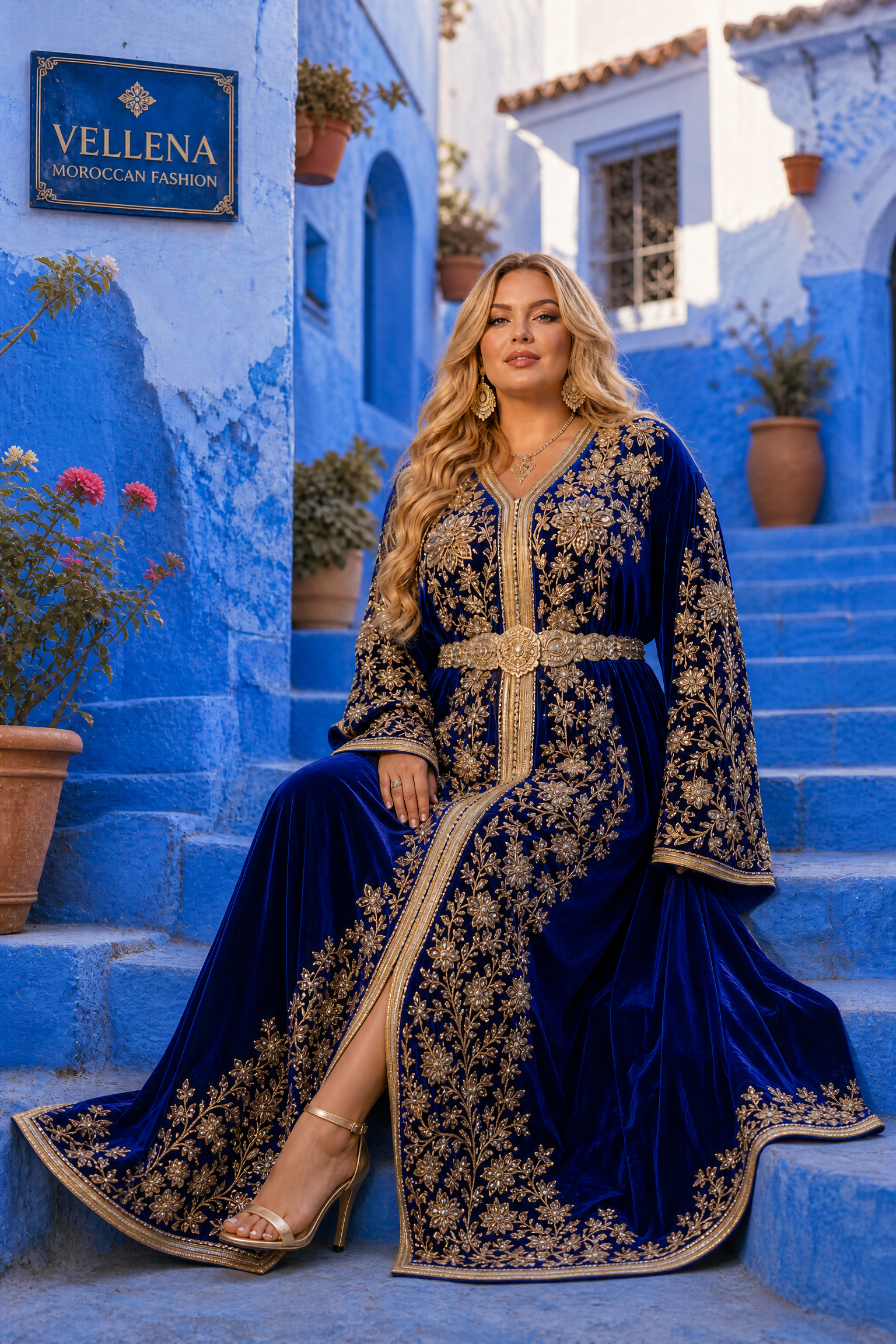 Royal Sapphire Kaftan — Handmade Moroccan Bridal Takchita