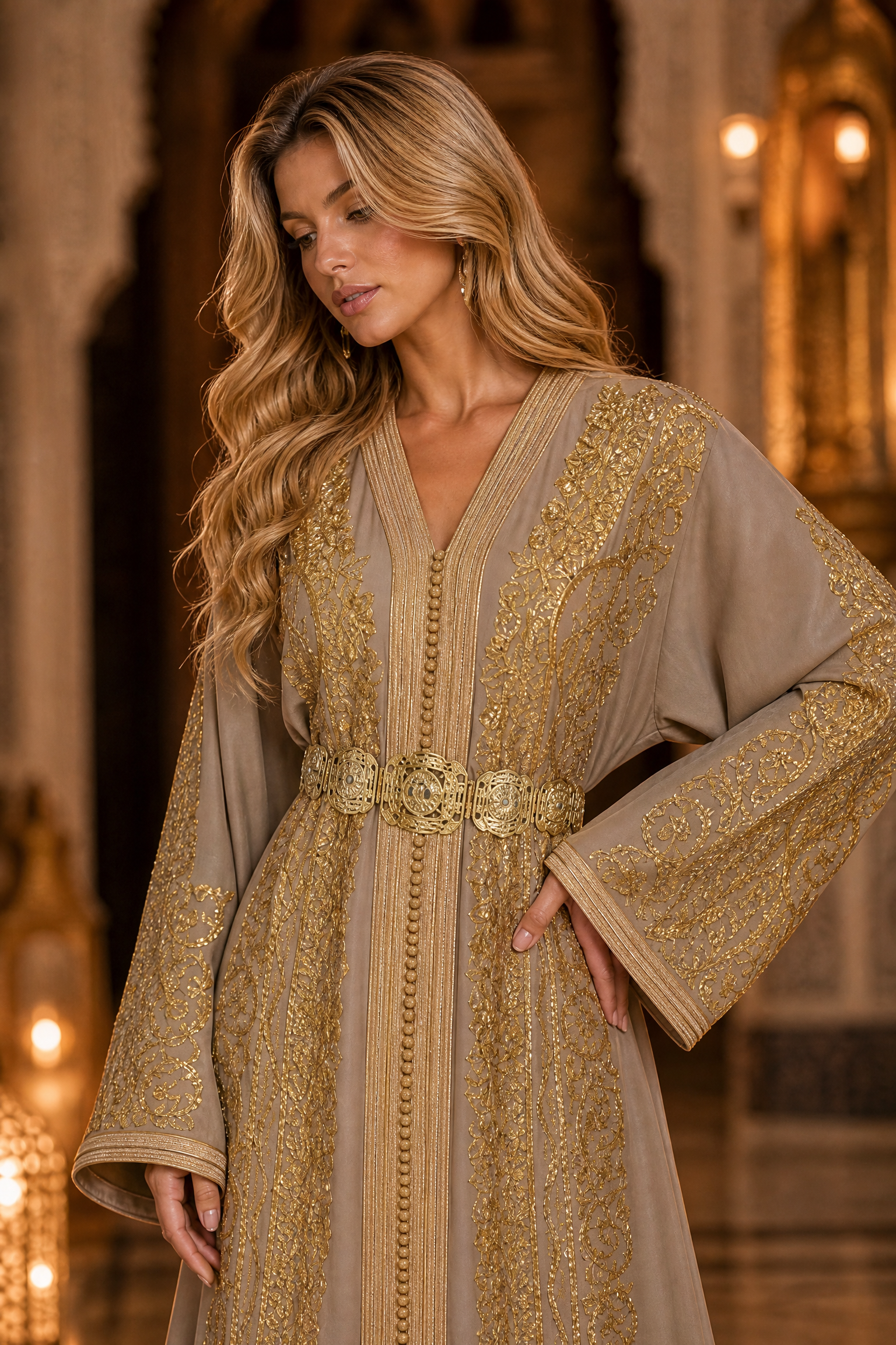 Champagne Gold Kaftan — Handmade Moroccan Bridal Takchita