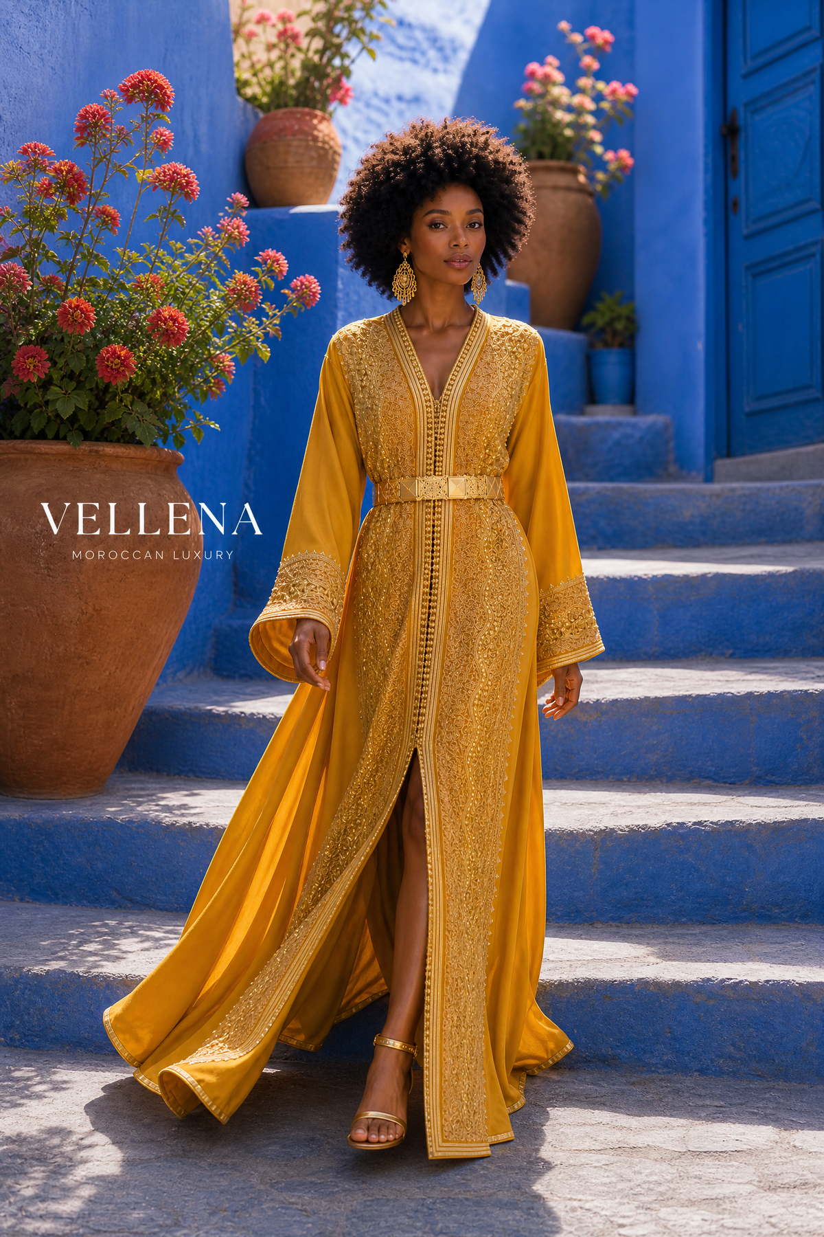 Golden Saffron Kaftan — Handmade Moroccan Takchita