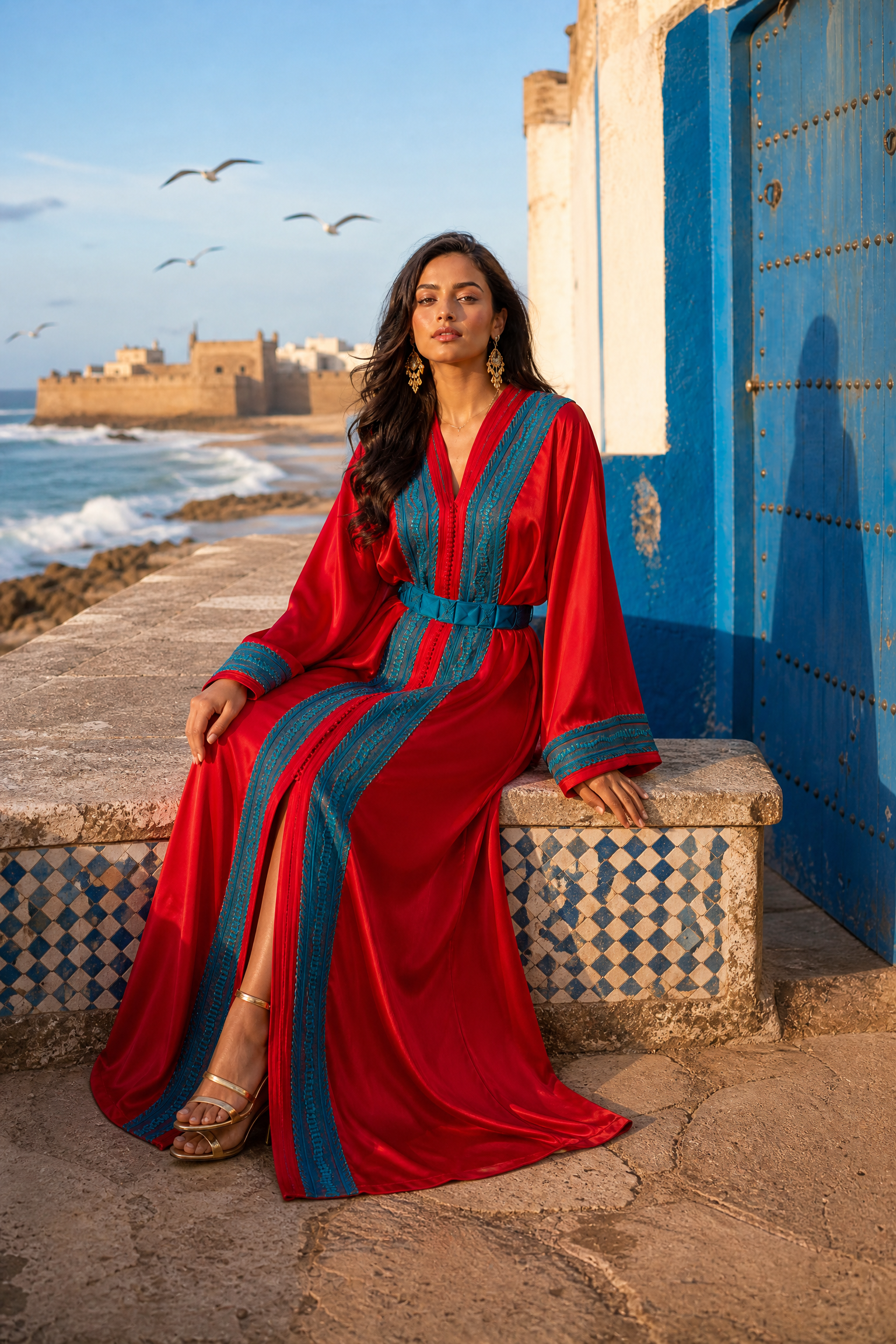 Scarlet Ocean Kaftan — Handmade Moroccan Takchita