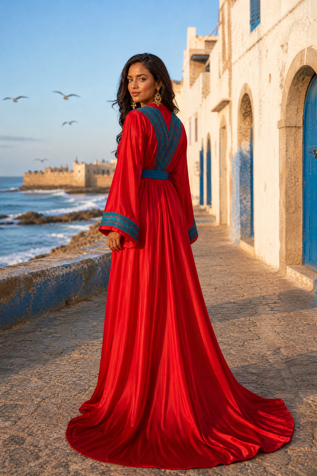 Scarlet Ocean Kaftan — Handmade Moroccan Takchita