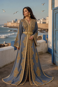 Slate Blue Royal Takchita — Handmade Moroccan Bridal Kaftan