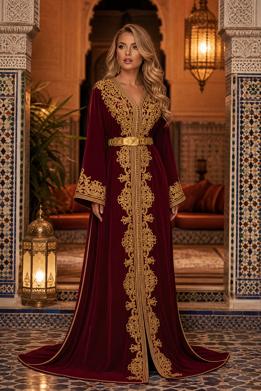 Midnight Burgundy Kaftan — Handmade Moroccan Bridal Takchita