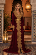 Midnight Burgundy Kaftan — Handmade Moroccan Bridal Takchita