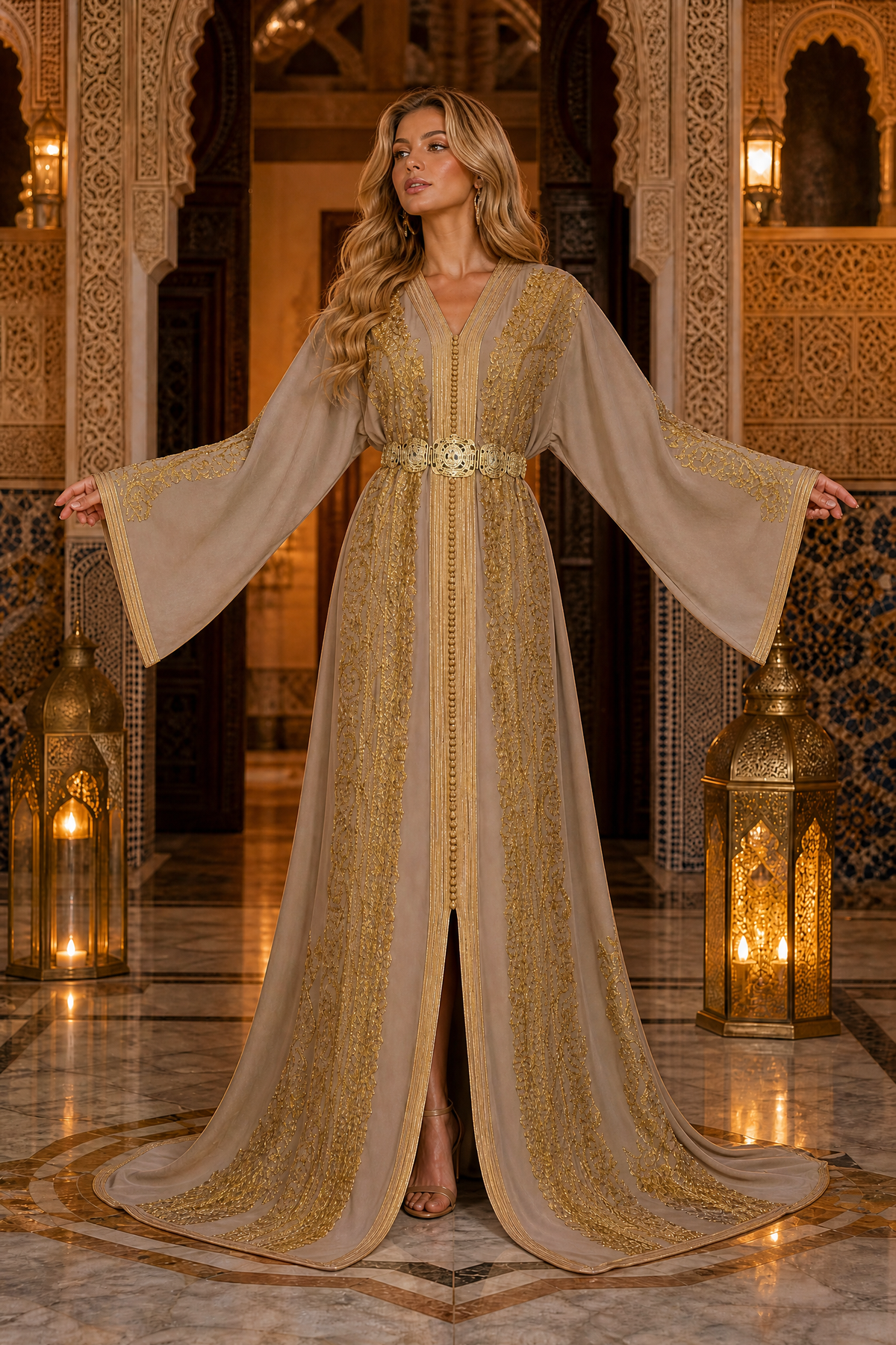 Champagne Gold Kaftan — Handmade Moroccan Bridal Takchita