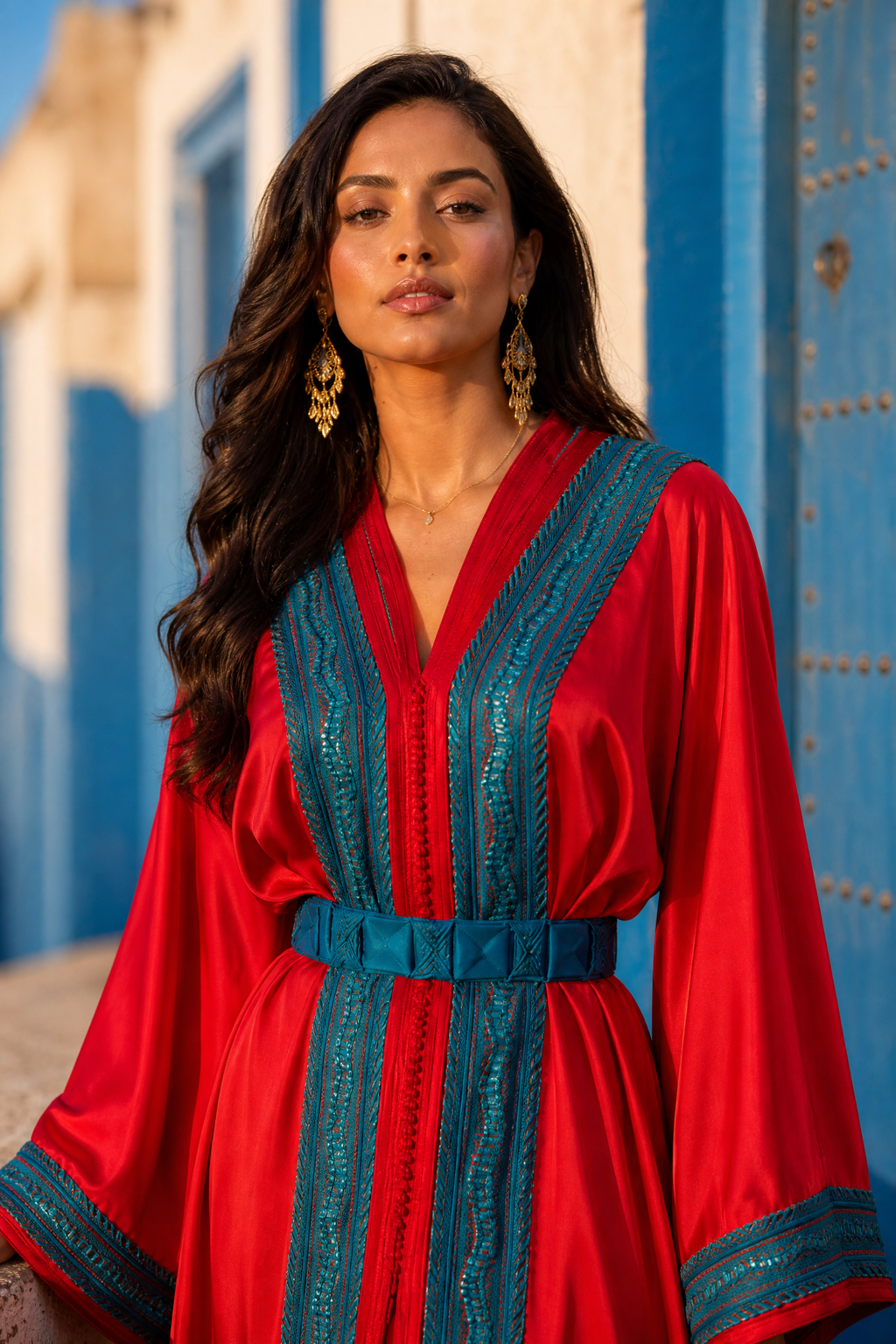 Scarlet Ocean Kaftan — Handmade Moroccan Takchita